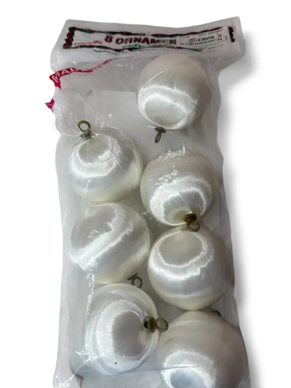 Vintage Pyramid Red White Satin Sheen 2.5” Unbreakable Christmas Tree Ornaments